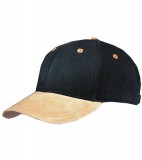 Czapka MB017 6 Panel Cap with suede peak - 017_black_beige_MB Black / Beige